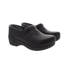 Side  view of Women’s Dansko Pro XP 2.0 clog in black waterproof leather – featuring a rounded toe, smooth vamp, and clean design suitable for professional settings.