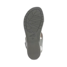 Bottom view of the Women’s Dansko Reece Sandal in Pewter Metallic, displaying the flexible, slip-resistant rubber outsole with a durable traction pattern. Designed for stability and everyday versatility during warm-weather activities and travel.