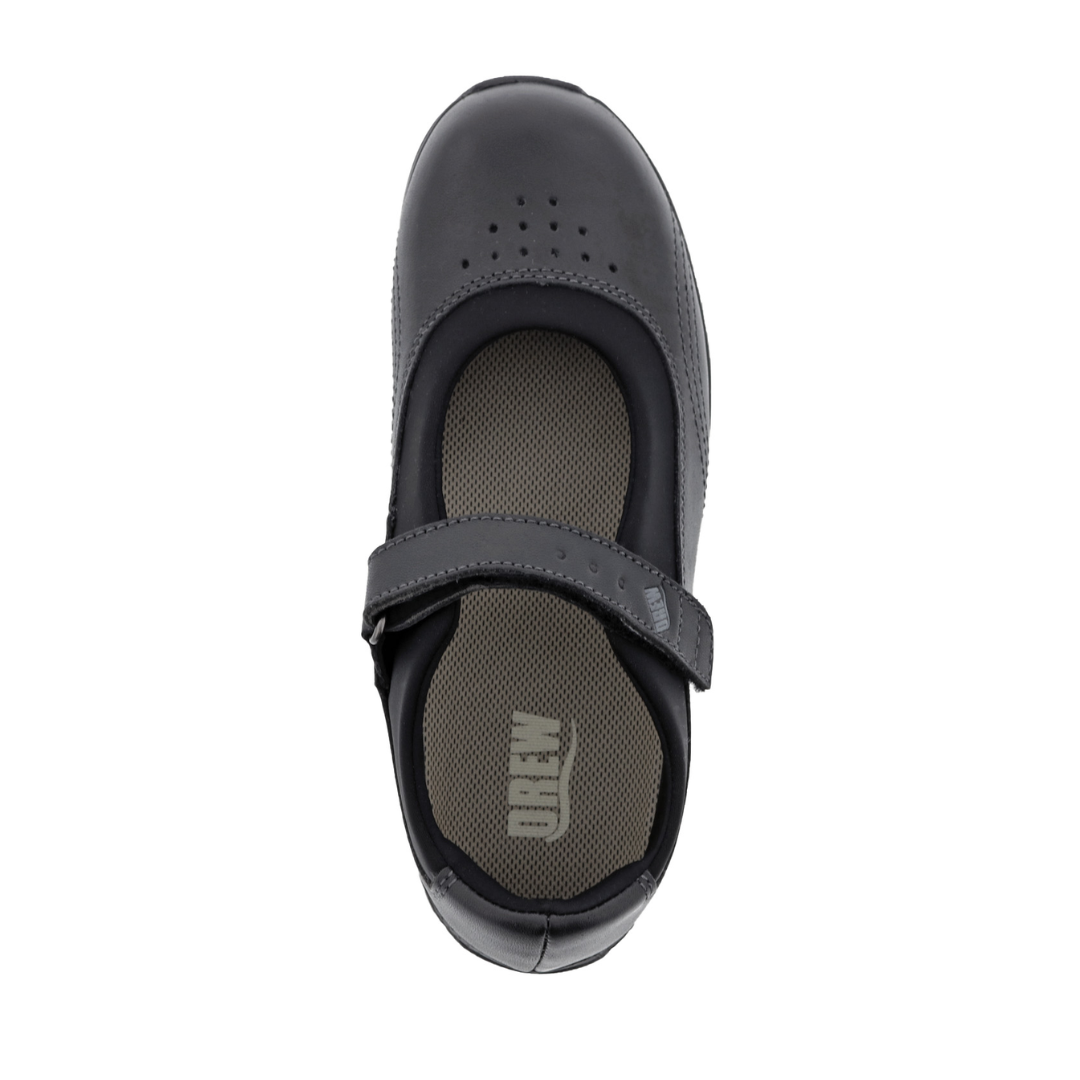 Top view of Women’s Drew Rose comfort shoe in black stretch – featuring a flexible stretch upper, dual hook-and-loop straps, and wide toe box for relaxed fit.