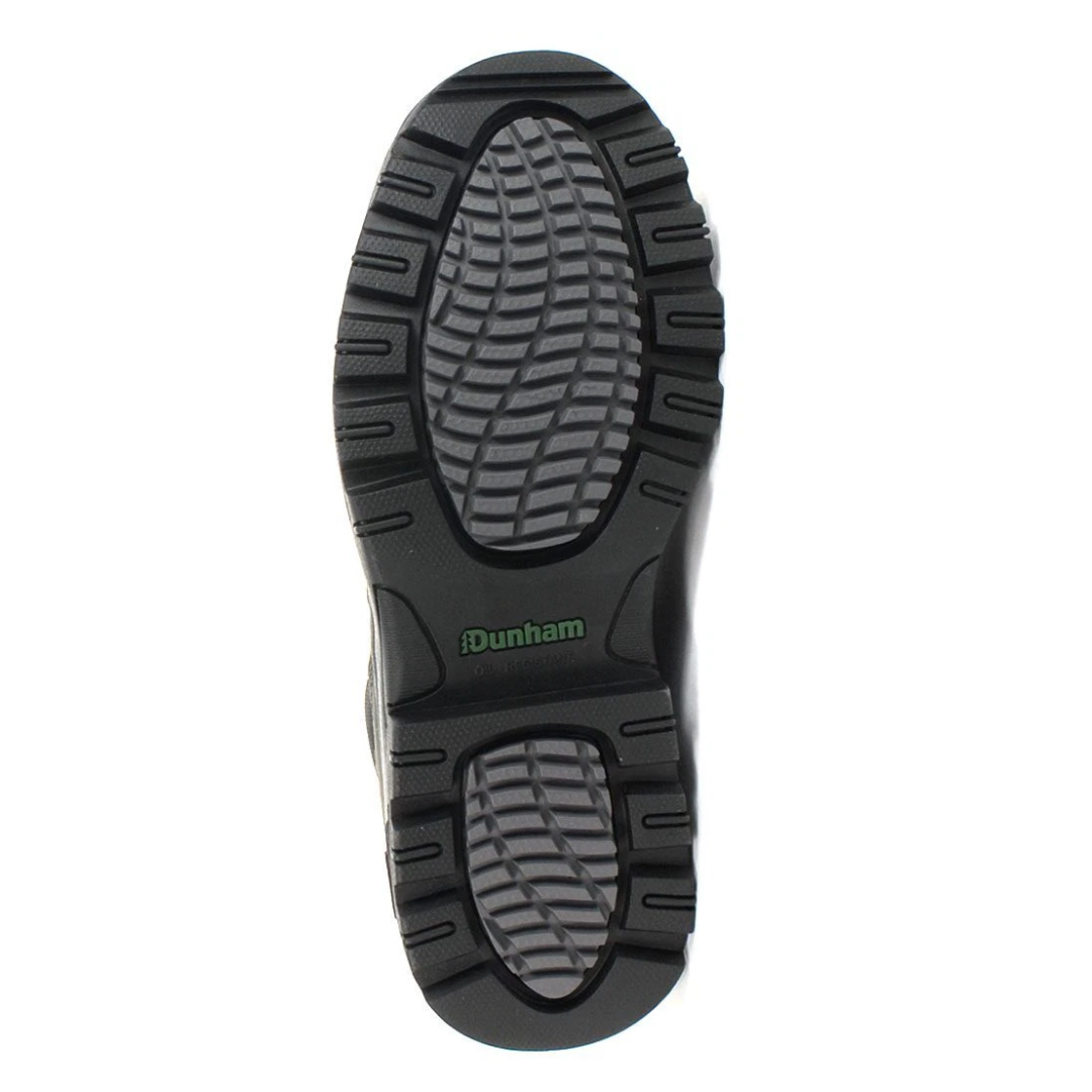Bottom View of Men’s Dunham 8000 Works Moc Boot in Castlerock grey leather – featuring a slip-resistant rubber outsole with a tread pattern designed for traction and stability.