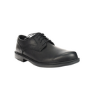 Angled view of Men's Dunham Jericho Oxford in black – featuring the sleek design, lace-up closure, and durable construction suitable for both formal and casual occasions.