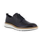 Side view of Men’s Ecco ST.1 Hybrid Derby shoe in black – featuring smooth leather upper for a polished look, cushioned insole for all-day comfort, and durable sole designed for reliable wear.