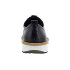 Back view of Men’s Ecco ST.1 Hybrid Derby shoe in black – featuring padded heel collar for rearfoot cushioning and support, molded heel counter for stability during movement, pull tab for easy on and off, and subtle branding details.