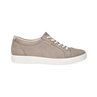 Side View of Women’s ECCO Soft 7 Sneaker in Warm Grey – featuring premium leather upper for a sleek finish, anatomical last shape for all-day comfort, and FLUIDFORM™ sole for lightweight cushioning and support.