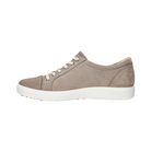 Side View of Women’s ECCO Soft 7 Sneaker in Warm Grey – featuring premium leather upper for a sleek finish, anatomical last shape for all-day comfort, and FLUIDFORM™ sole for lightweight cushioning and support.