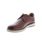 Angled view of Men’s Scarsdale Plain-Toe Oxford in Cognac – showcasing a sleek, polished leather upper with clean plain-toe design, traditional lacing system, and subtle stitching for a refined, professional appearance.