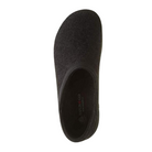 Top view of Haflinger Women's GZH in Charcoal – featuring a soft wool felt upper in dark grey, padded instep flap with hook-and-loop closure, and anatomically contoured cork-latex footbed designed for breathable comfort and arch support.