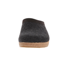 Front view of Haflinger Men's GZL Grizzly in Charcoal – featuring a rounded toe, seamless wool felt construction, and classic clog silhouette for easy wear and foot-conforming fit.