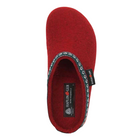 Top view of Haflinger GZ Classic in Chili – featuring a vibrant red wool felt upper, spacious round toe design, and contoured footbed crafted for natural support and breathable comfort.