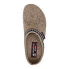 Top view of Haflinger Women's GZ Grizzly Classic in Earth – featuring a soft wool felt upper in a warm brown earth tone, spacious round toe, and contoured footbed designed for breathable comfort and natural arch support.