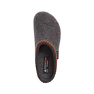 Top View of Women’s Haflinger Grizzly ZigZag slipper in gray – featuring a wide toe box, plush wool lining, and a slip-on design for easy wear.