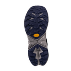 Bottom view of Women’s Anacapa 2 Mid GTX hiking boot in night sky and opal – featuring a Vibram rubber outsole with multi-directional lugs for reliable traction on varied terrain, flex grooves for natural foot movement, and slip-resistant tread to enhance stability and prevent falls.