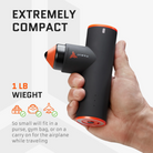 Angled View of Jawku Muscle Blaster Mini in use – featuring a compact design ideal for portability, ergonomic grip for control, and targeted massage head for muscle relief.