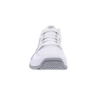 Front view of Men’s Court Express Pickleball in White/Highrise – featuring a reinforced toe cap, breathable mesh panels, and synthetic leather overlays for durability and ventilation during high-movement play.