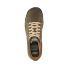 Top view of Men’s Austin Canvas in Military Olive/Safari – displaying olive canvas construction, safari-colored accents, and a classic lace-up closure over a wide, cushioned footbed designed for casual comfort.