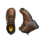 Top and Side View of Women’s Keen Chicago 6 Inch Waterproof Boot in tobacco/black – featuring a waterproof leather upper, secure lace-up closure, padded collar and tongue for comfort, and a durable slip-resistant outsole for reliable traction.