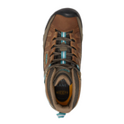 Top view of Women’s Circadia Mid Waterproof Boot in coconut and north atlantic – featuring padded collar and tongue for ankle support, moisture-wicking lining to keep feet dry and healthy, and secure lace-up closure with reinforced eyelets for locked-in fit.