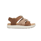 Side view of Women’s Elle Mixed Strap Toasted sandal in coconut and birch – featuring mixed material straps combining leather and textile for a modern look, adjustable hook-and-loop closures for customizable fit, and lightweight EVA midsole for all-day comfort.