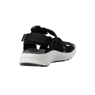 Back view of Women’s Elle Sport Backstrap sandal in black and steel grey – featuring an elastic heel strap for secure step-in comfort, low heel profile for stability, and clean design lines for minimalist appeal.
