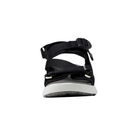 Front view of Women’s Elle Sport Backstrap sandal in black and steel grey – featuring wide crisscross straps for foot-hugging fit, open forefoot for ventilation, and seamless upper design for smooth feel.