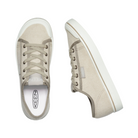 Top and Side View of Women’s Keen Elsa V Sneaker in natural canvas/star white – featuring a breathable canvas upper with supportive overlays, secure lace-up closure, cushioned insole for comfort, and a flexible rubber outsole for everyday wear.
