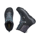 Top and Side View of Women’s Keen Revel IV High Polar Boot in black/north atlantic – featuring a waterproof leather and textile upper, secure lace-up closure, insulated lining for warmth, and a durable rubber outsole designed for traction in snowy conditions.

