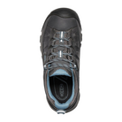 Top view of Women’s Targhee III Low hiking shoe in magnet and atlantic blue – featuring padded collar and tongue for comfort, moisture-wicking lining for dry feet, and secure lace-up closure for locked-in fit.