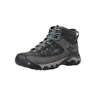 Side view of Women’s Targhee III Mid Boot in magnet and atlantic blue – featuring a waterproof nubuck leather upper with breathable mesh panels, cushioned midsole for all-day hiking comfort, and reinforced toe and heel overlays for durability.