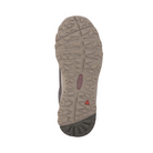 Bottom view of Women’s Terradora II Vent hiking shoe in olive and nostalgia – featuring a rugged rubber outsole with multi-directional lugs for reliable traction, flex grooves for natural foot movement, and slip-resistant tread to improve stability and reduce fall risk.