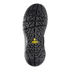 Bottom view of Women’s Vista Energy Mid INT MET (Carbon Toe) boot in black and raven – featuring a slip- and oil-resistant rubber outsole, multidirectional tread for secure footing, and flexible forefoot grooves for enhanced mobility.