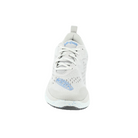 Front view of Keen Women's WK400 in Vapor/Azure Blue – featuring a rounded reinforced toe, mesh ventilation panels, and a secure lace system built for stability and comfort during extended walks.
