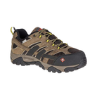 Angled View of Men’s Merrell Moab 2 Vent Composite Toe work shoe in boulder – featuring a rugged Vibram® outsole for traction, cushioned midsole for all-day support, and durable leather-mesh construction.