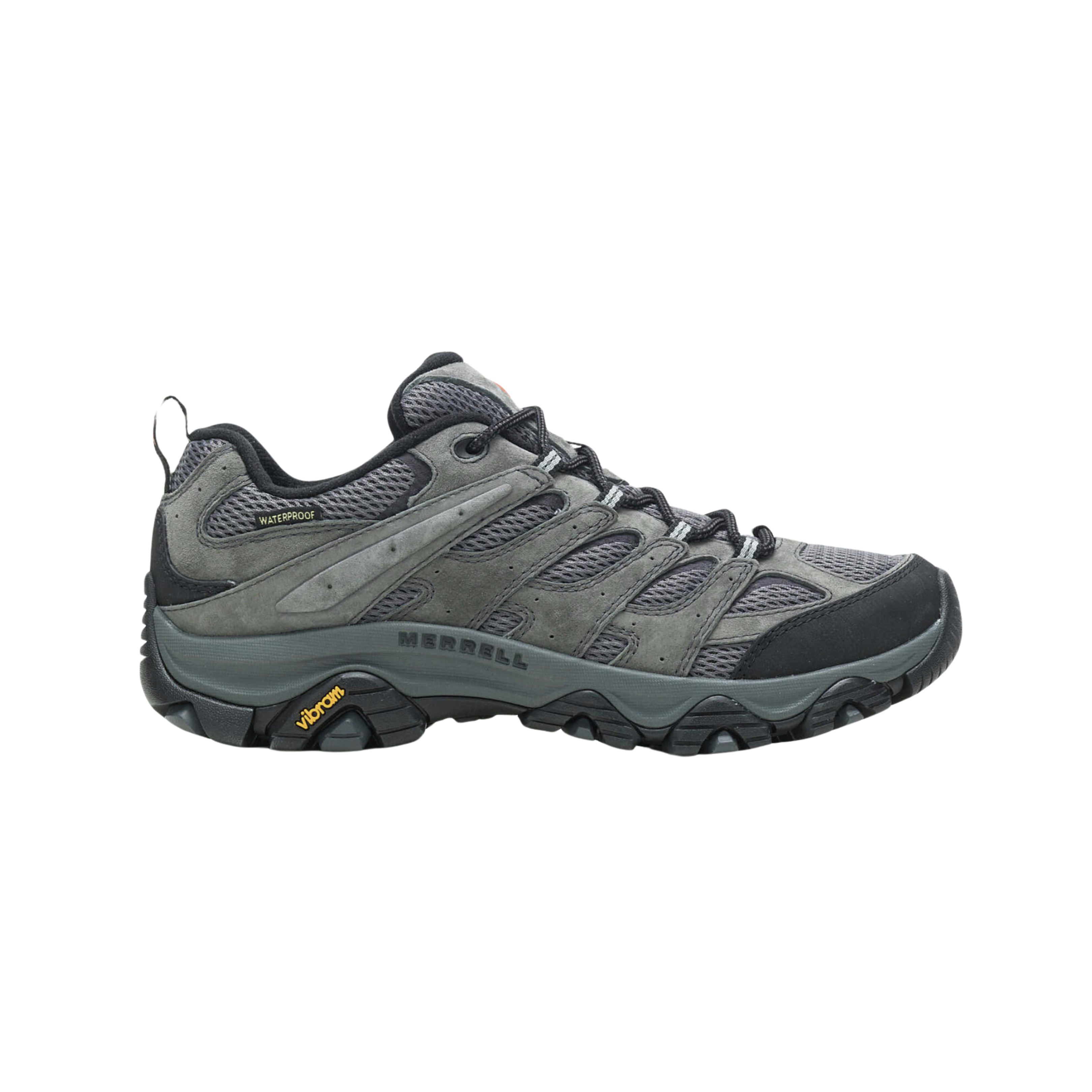 Men's Merrell Moab 3 waterproof hiking shoe in dark grey and black