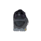 Heel view of the Men’s Merrell Chameleon 7 Stretch in Black, showcasing the durable nubuck leather and mesh upper, elastic cord and lock lacing system, protective rubber toe cap, and supportive EVA midsole. Designed for stability, breathability, and adaptive comfort on rugged terrain.