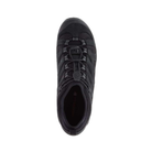Top view of the Men’s Merrell Chameleon 7 Stretch in Black, highlighting the slip-on elastic cord lacing, breathable mesh panels, and contoured interior featuring the Kinetic Fit BASE removable insole. Provides a secure, adaptive fit suitable for hiking, travel, and everyday outdoor use.