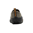 Back view of Men’s Merrell Jungle Moc in Gunsmoke – featuring a structured heel with subtle pull tab, padded collar, and neutral-tone midsole wrapping the rearfoot for stability.
