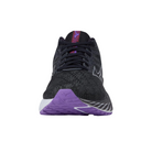Front view of Women’s Wave Inspire 19 running shoe in black, silver, and red – featuring a reinforced forefoot for added protection, anatomical lacing system for a snug fit, and forefoot cushioning to support toe-off motion.