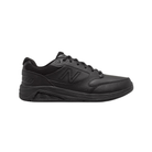 Side View of Men’s New Balance 928v3 walking shoe in black – featuring a full-grain leather upper for durability and support, padded tongue and collar for ankle stability, and a motion control design with a wide base and secure lacing for all-day comfort and foot alignment.