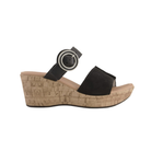 Side View of Women’s Naot Breezy shoe in black velvet nubuck and soft black leather – featuring a breathable perforated upper, a cushioned contoured footbed for support, and a lightweight flexible sole for all-day wear.