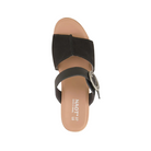 Top View of Women’s Naot Breezy shoe in black velvet and soft black leather – featuring a cushioned contoured footbed, slip-on style with stretch side goring, and a rounded toe for all-day comfort.