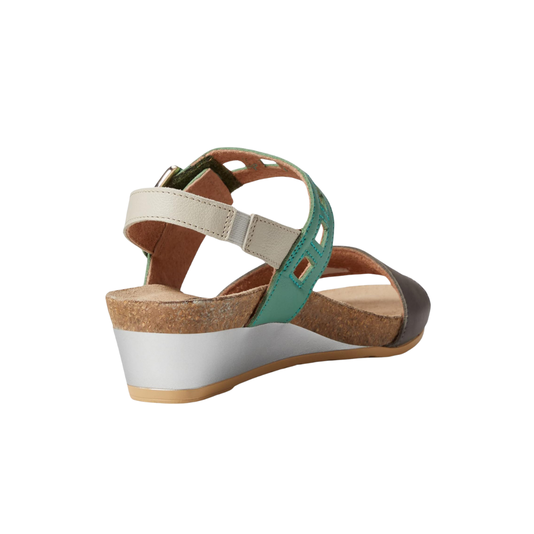 Angled view of Women’s Dynasty in Foggy Gray/Soft Jade/Soft Ivory Leather – capturing the mix of muted gray, jade, and ivory hues in a clean silhouette that blends vintage style with contemporary comfort.