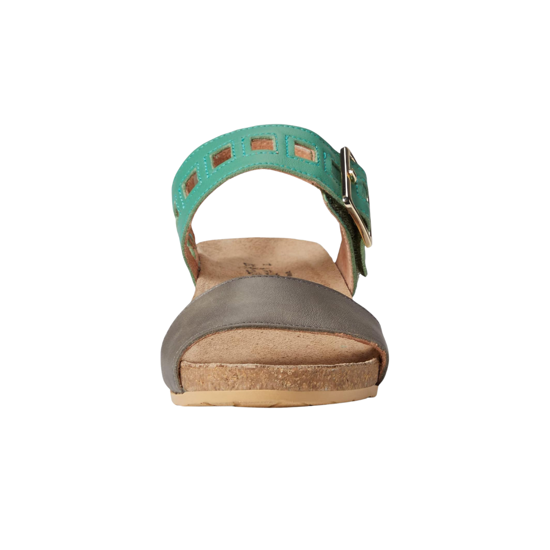 Front view of Women’s Dynasty in Foggy Gray/Soft Jade/Soft Ivory Leather – featuring a rounded toe with soft leather overlays, subtle color blocking, and classic lace-up closure for a fresh, lifestyle sneaker look.