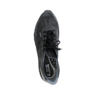 Top View of Women’s Naot Infinity sandal in midnight and foggy gray – featuring an open-toe design, supportive footbed for arch comfort, and smooth leather straps with subtle stitching.