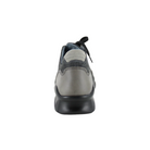 Back View of Women’s Naot Infinity sandal in midnight and foggy gray – featuring a low wedge heel, supportive heel strap, and flexible rubber outsole for secure comfort.