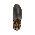 Top View of Women’s Naot Kasmin ankle boot in black raven stone and luggage brown – featuring a cushioned contoured footbed, roomy round toe, and smooth leather lining for comfort.