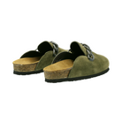 Back View of Women’s Naot Memphis shoe in olive suede – featuring a reinforced heel counter, low heel design for stability, and flexible sole for easy movement.