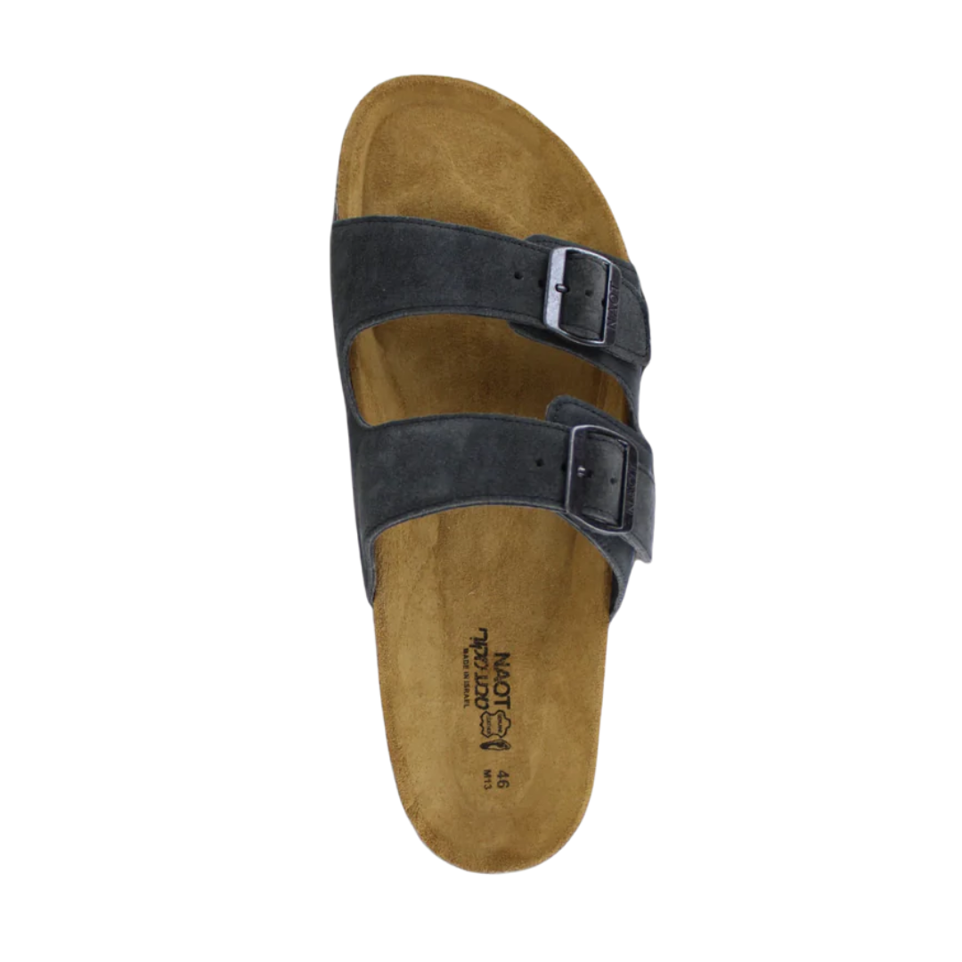 Top view of Women’s Kayla in Polar Sea Leather – displaying the triple-strap layout in Polar Sea blue leather, along with a cushioned, anatomically shaped footbed for all-day ergonomic support and ease of wear.