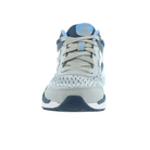 Front View of Women’s New Balance 847v4 walking shoe in light aluminum with vintage indigo and team carolina – featuring ventilated toe box, supportive front construction, and tonal laces.