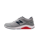 Side View of Men’s New Balance 847v4 walking shoe in Silver Mink/Gunmetal – featuring mesh and synthetic upper, ROLLBAR stability post system, and TPU heel insert for structured support.