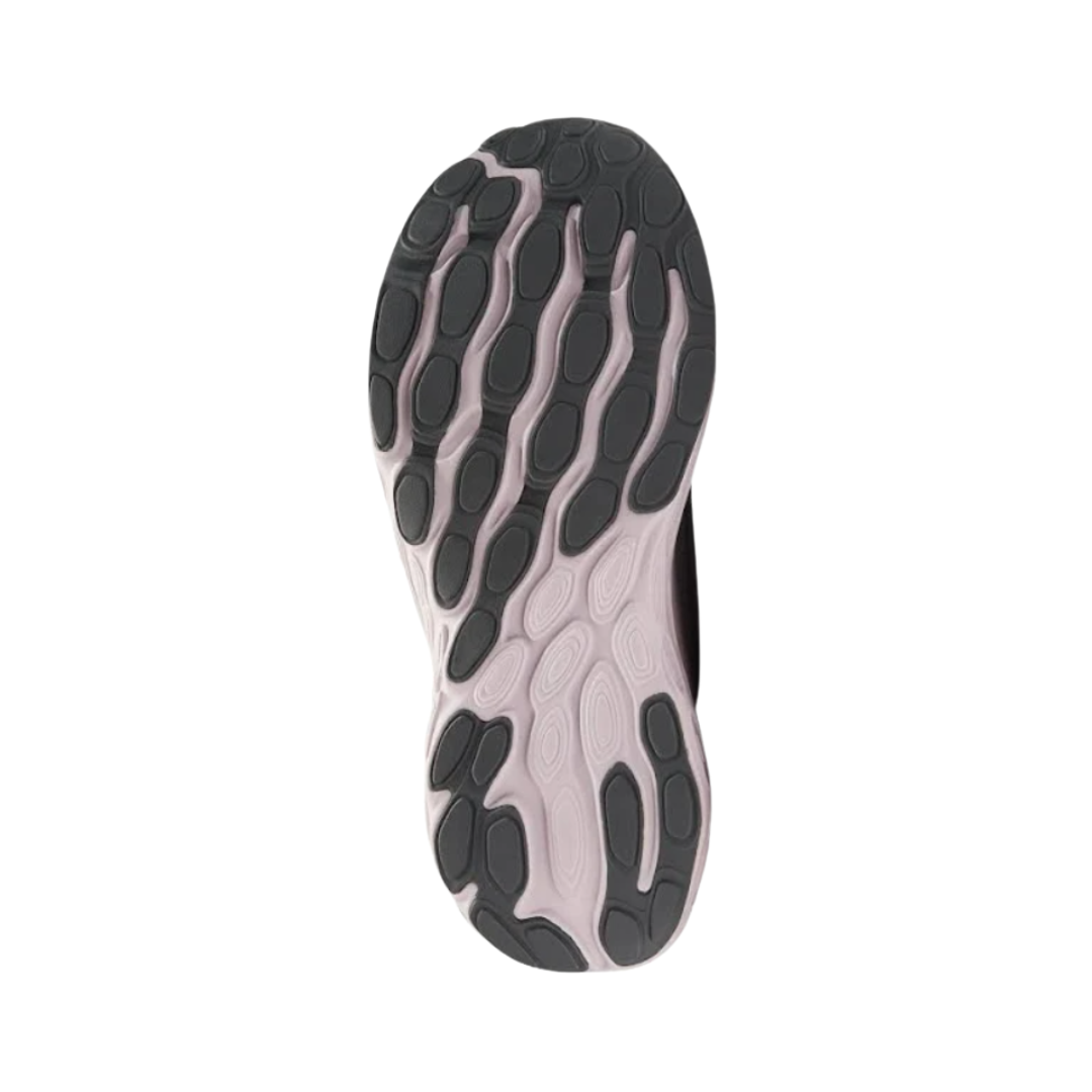 Bottom View of Women’s New Balance Fresh Foam X 1080v13 running shoe in castlerock with december sky – featuring durable rubber outsole with multi-directional traction, flex grooves for natural foot movement, and reinforced heel for durability.